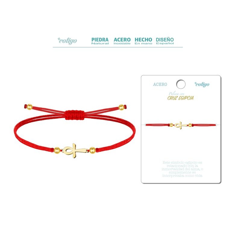 Pulsera Hilo Rojo Cruz Egipcia Dorada - Coleccion amuleto pulsera roja